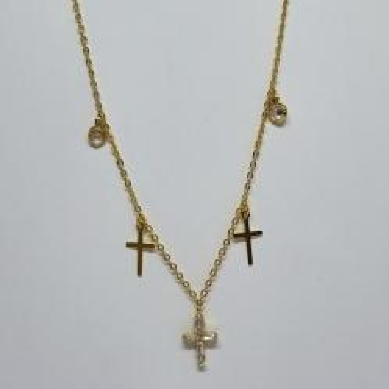 Choker Cruz de Baguete e Zirconia 