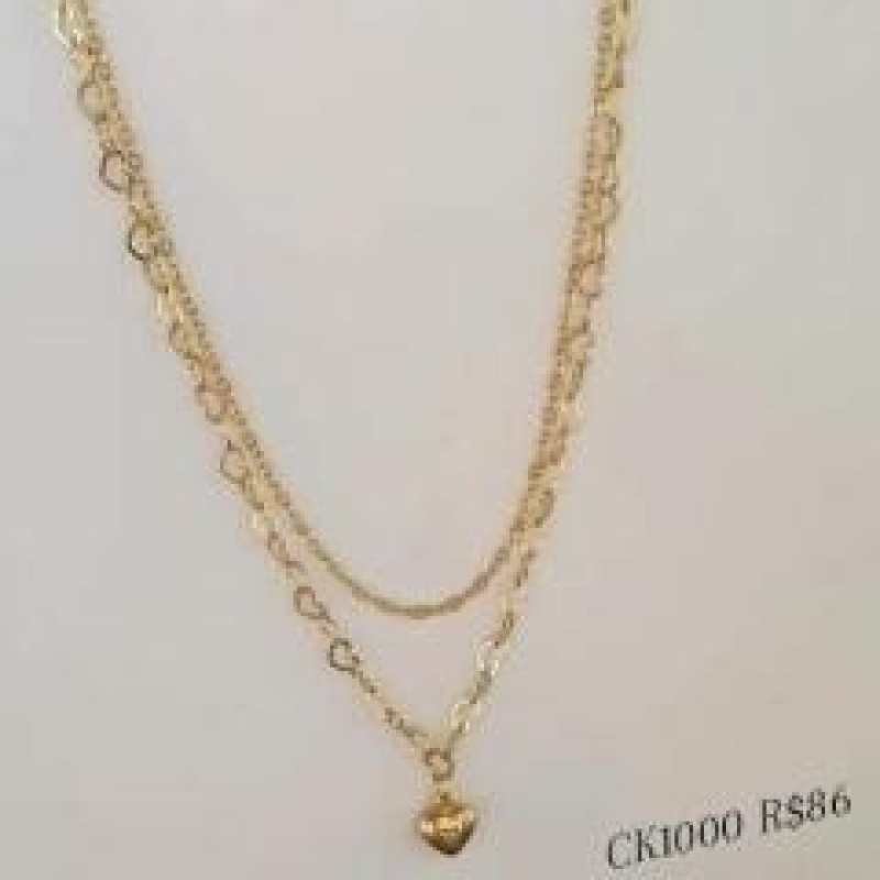 Choker Dupla Corrente de Coração com Coração 