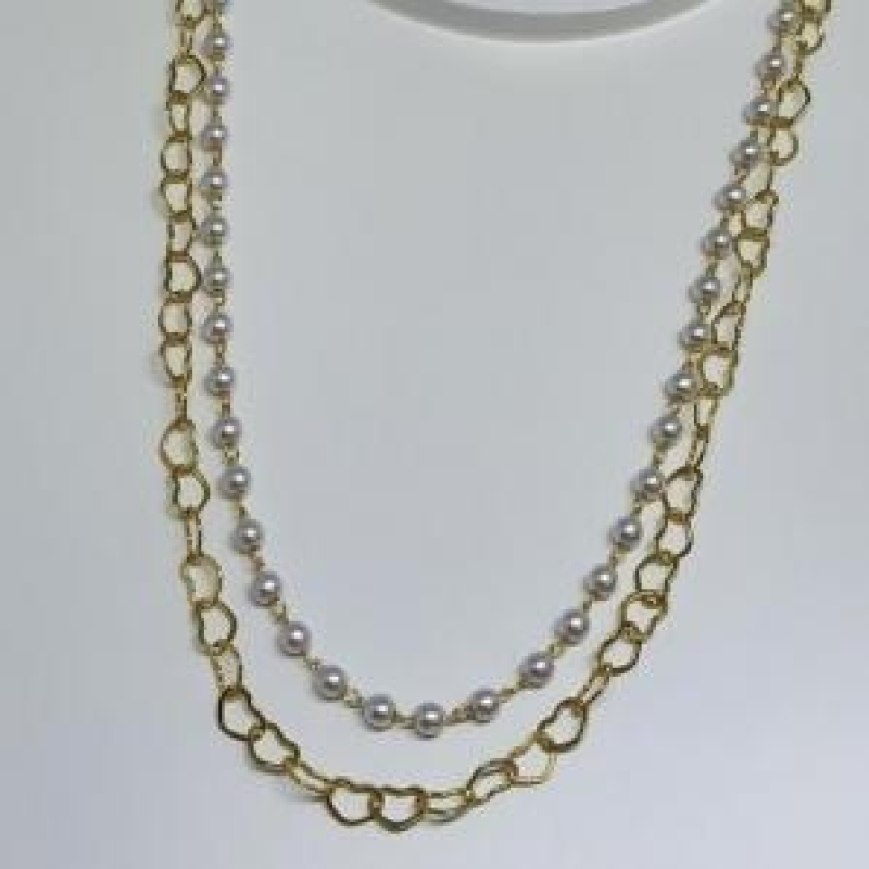 Choker Dupla Pérola e Corrente de Coração