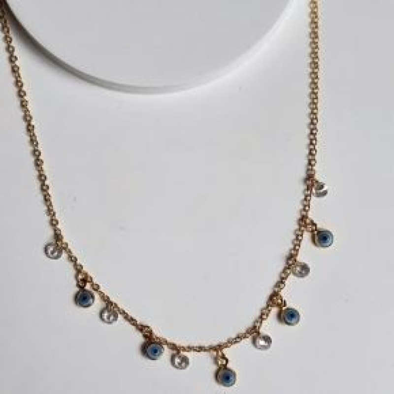 Choker Olho Grego e Zirconia Pendurada