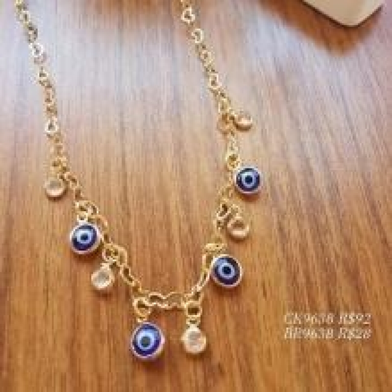 Choker Pedra Cristal/Olho Grego Azul Escuro