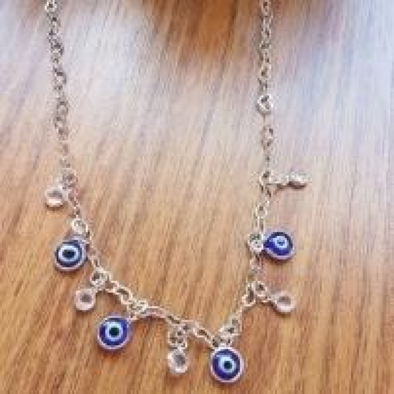 Choker Pedra Cristal/Olho Grego Azul Escuro