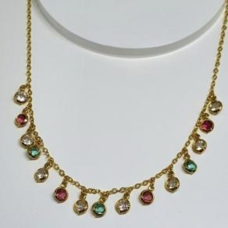 Choker Zirconias Coloridas Penduradas