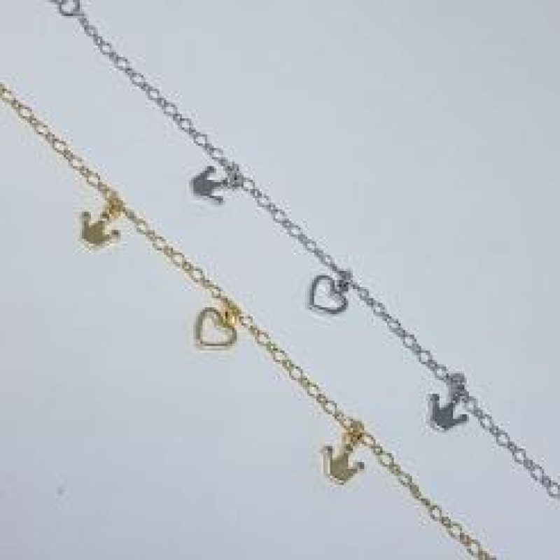 Pulseira Infantil Coroa e Coração Pendurados (14,5 cm)