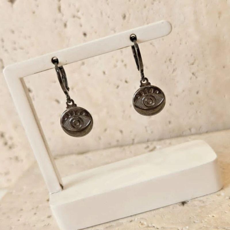 Brinco Argola Medalha Olho Grego