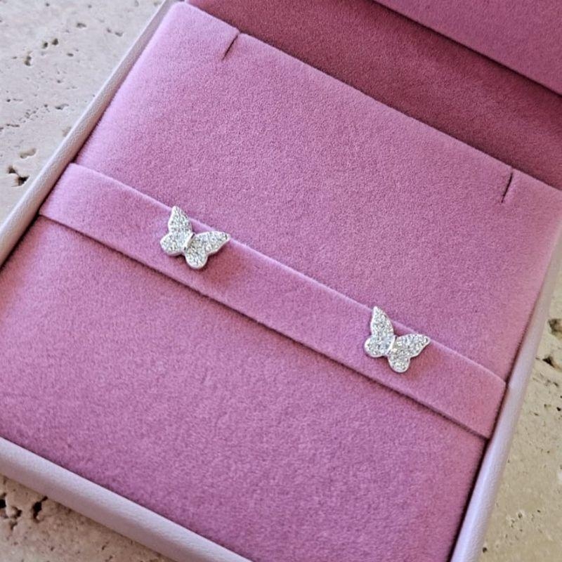 Brinco Borboleta Media Cravejada Prata