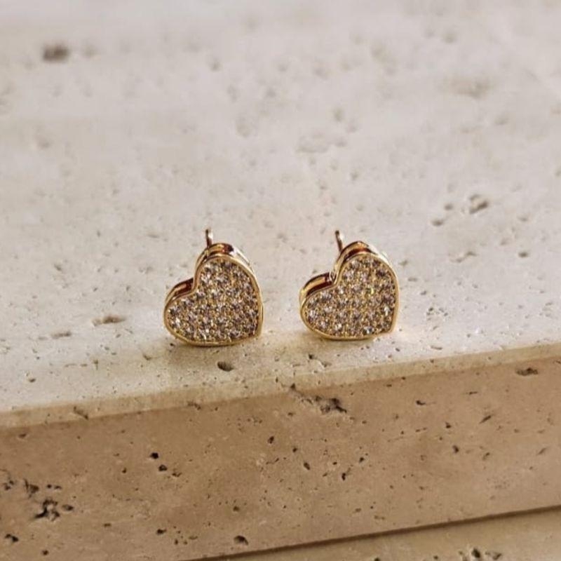 Brinco Coração Cravejado Caixa Peq