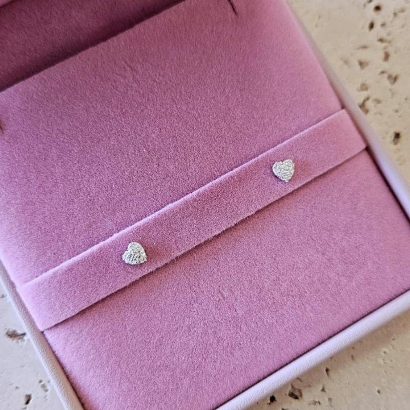 Brinco Coração Cravejado Cheio Prata