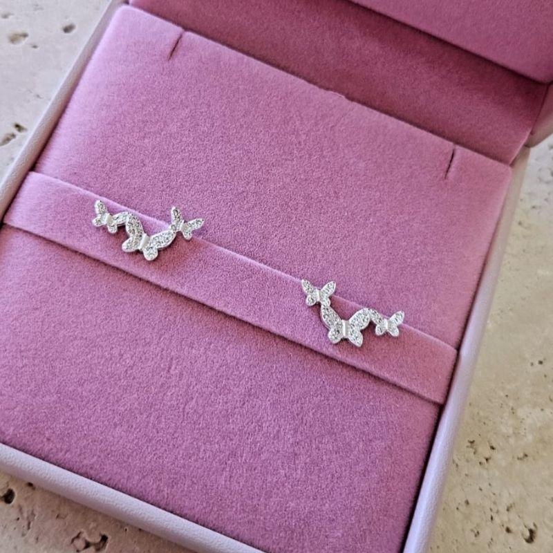 Brinco Ear Cuff 3 Borboletas Prata