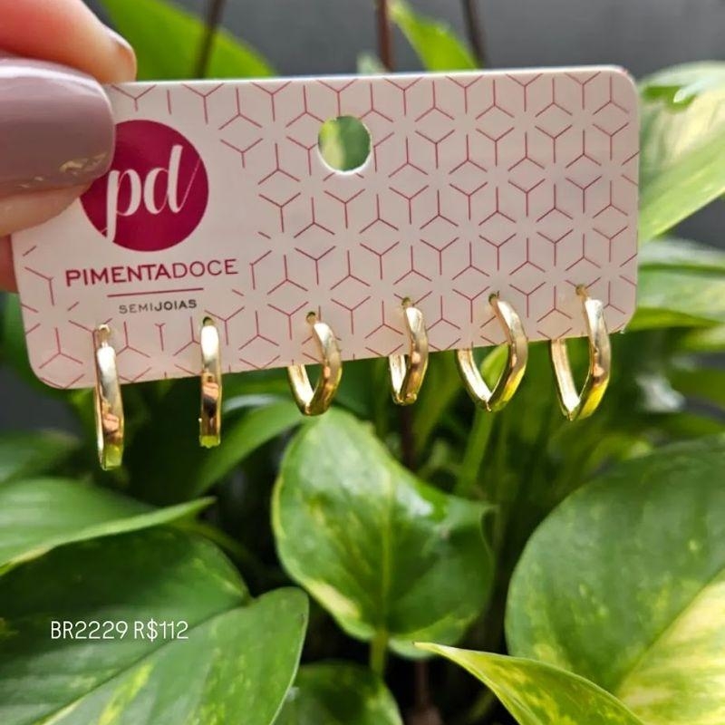 Brinco Trio Argola Quadrada Lisa