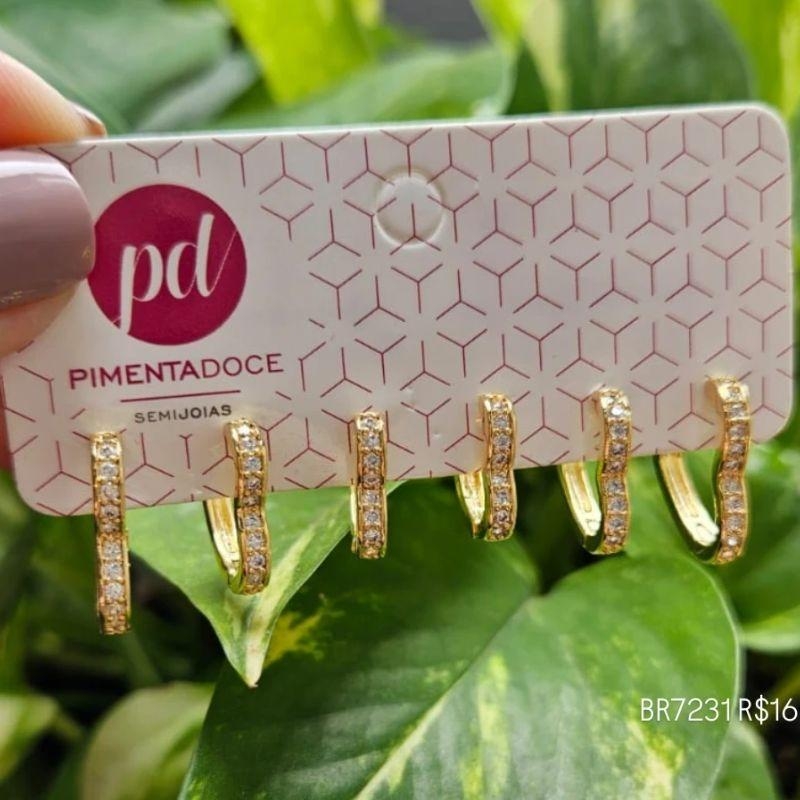 Brinco Trio Argolas Coração Cravejadas