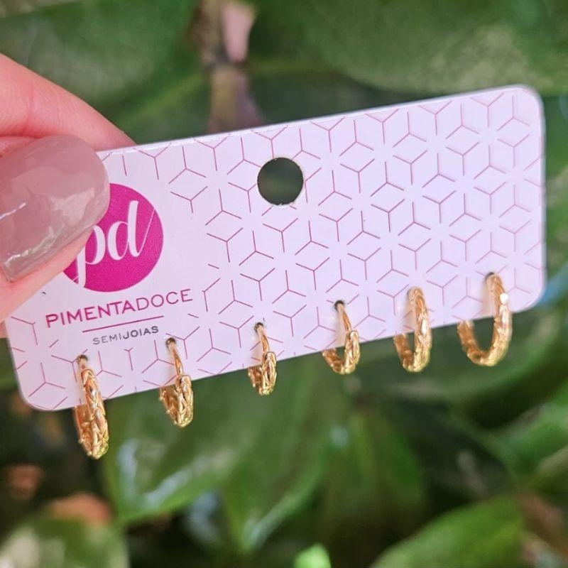 Brinco Trio Argolinha Riscada