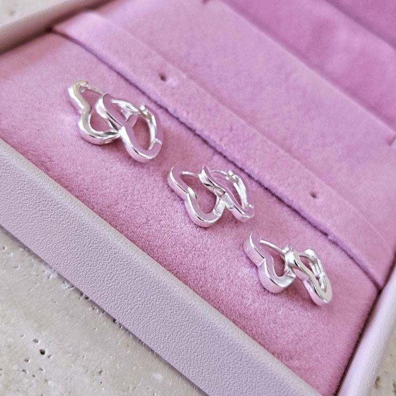 Brinco Trio de Argolas Coração Prata