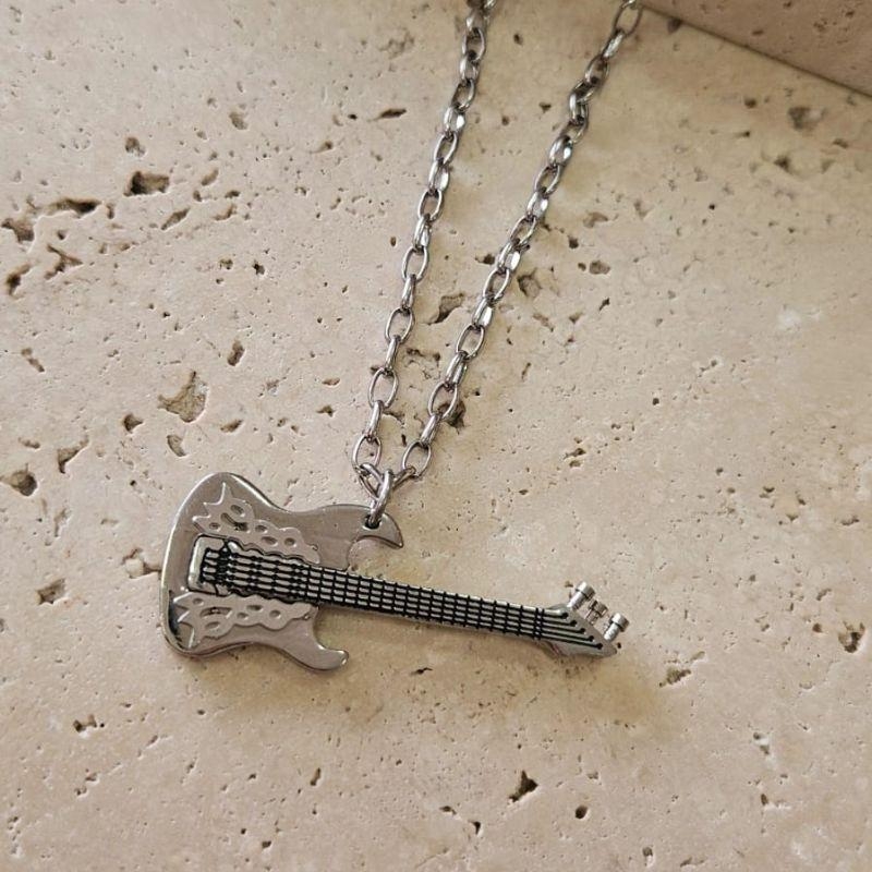 Colar Guitarra Masculino 60cm Aço Inox