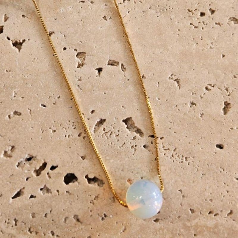 Colar Pedra Natural Pedra da Lua 60cm