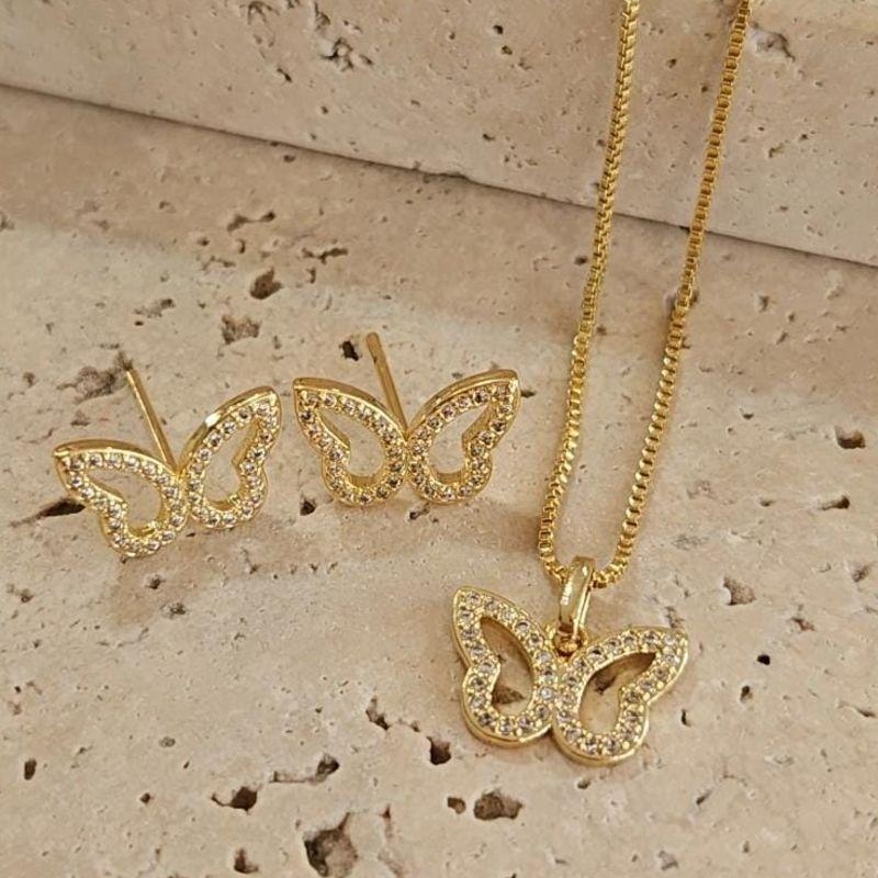 Conjunto Borboleta Cravejada Zirconia 45cm