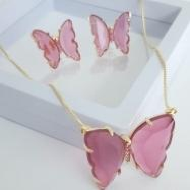 Conjunto Borboleta Pedra Fucsia
