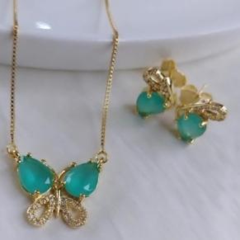 Conjunto Borboleta Pedra Verde