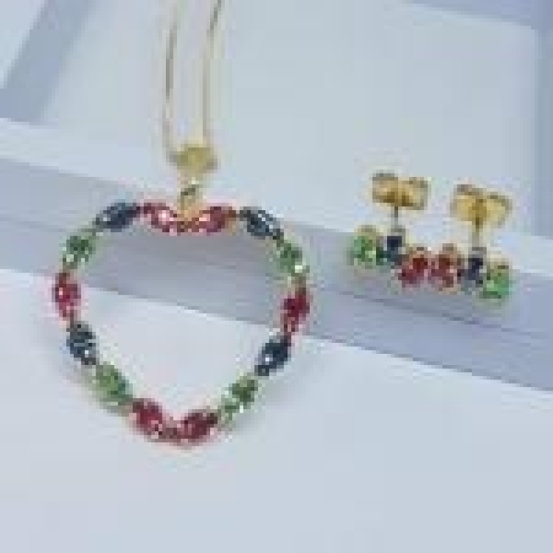 Conjunto Coração Cravejado Color