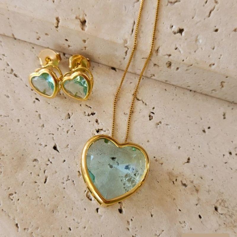 Conjunto Coração Pedra Colorida