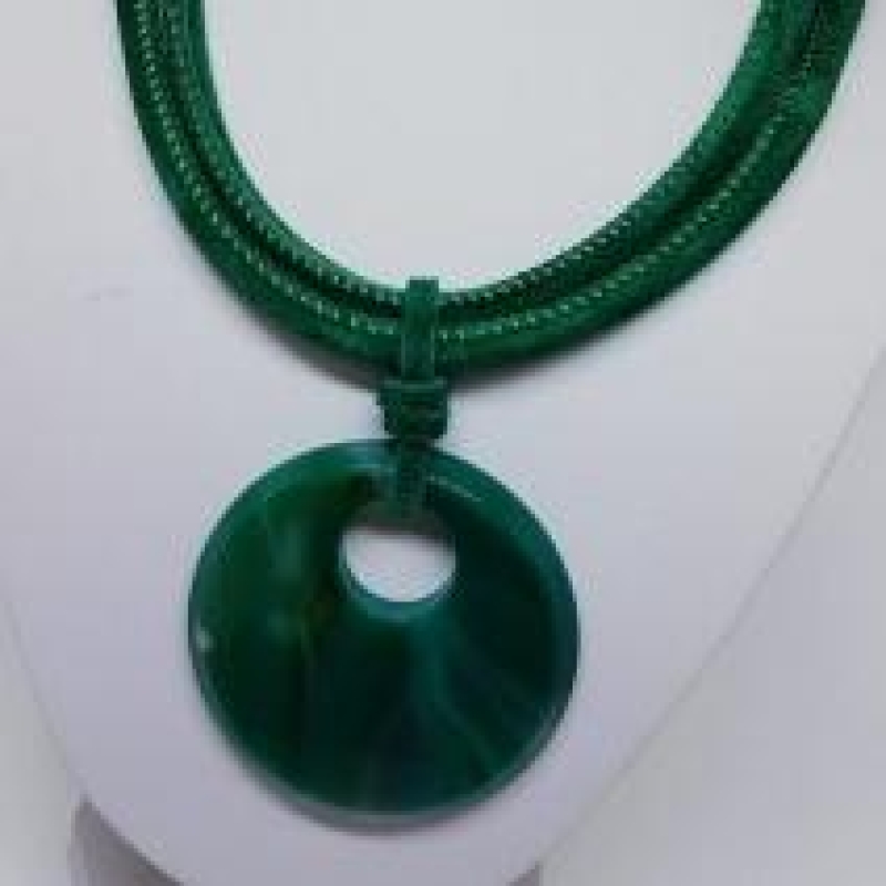 Conjunto Couro Pedra Natural Agata Verde