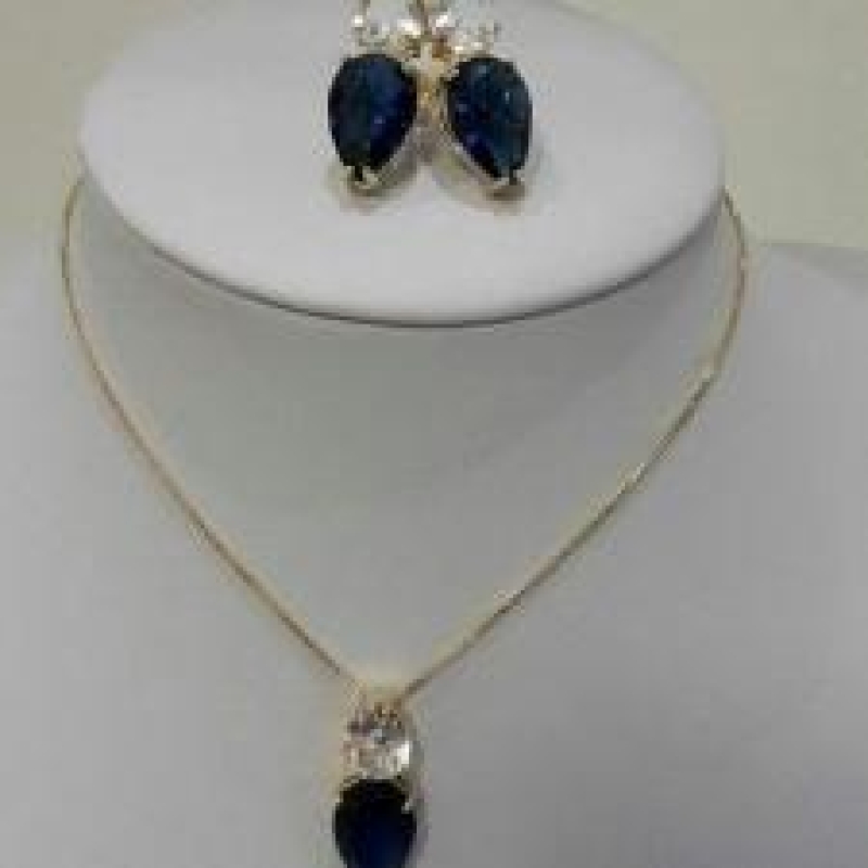 Conjunto Gota Dupla Safira e Zirconia 