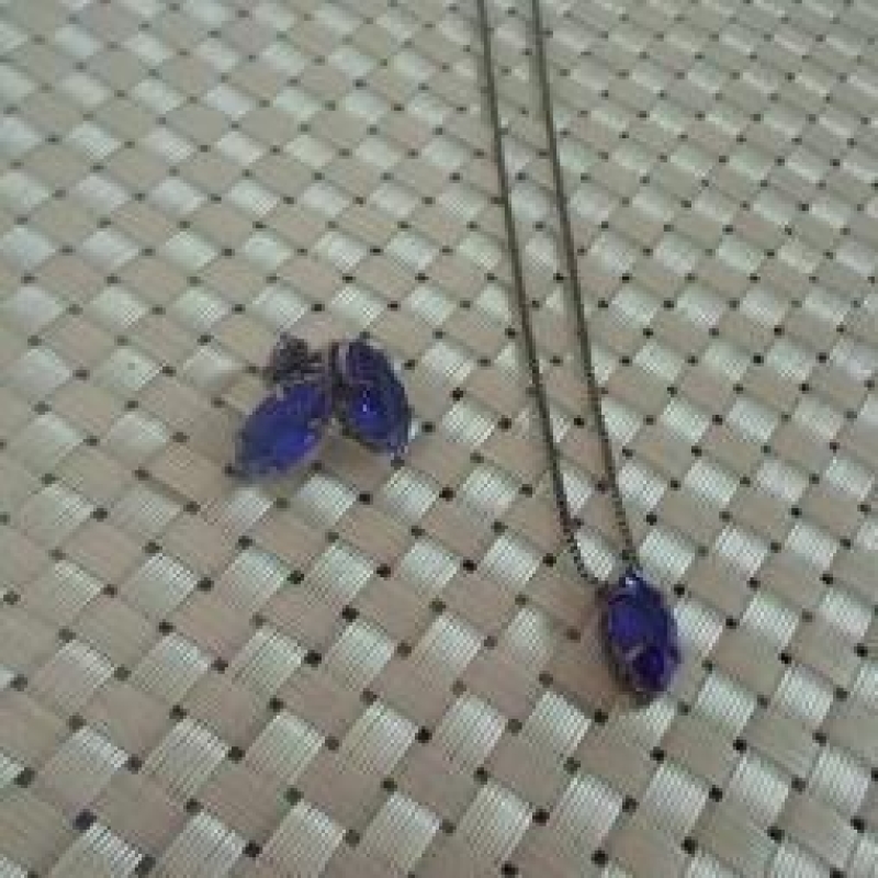 Conjunto Gota/Oval Pedra Colorida 45cm G