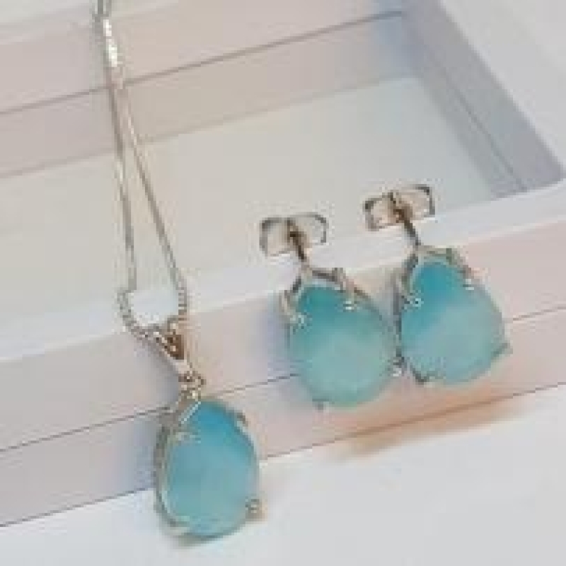 Conjunto Gota Pedra Calcedônia