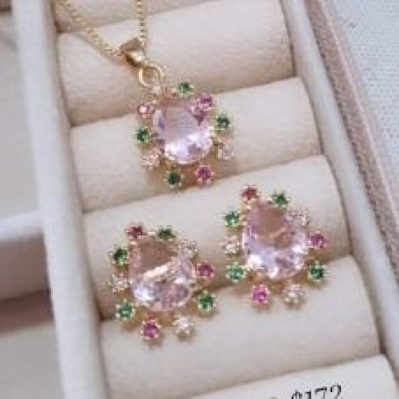 Conjunto Gota Rosa com Zircônias Coloridas 