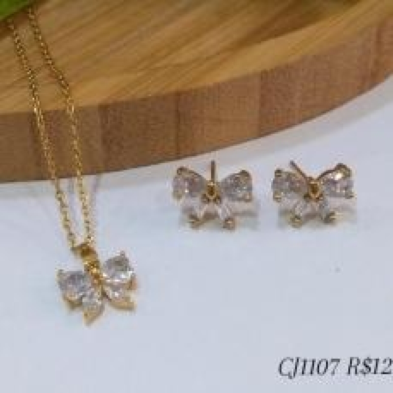 Conjunto Laço Zirconia Cristal