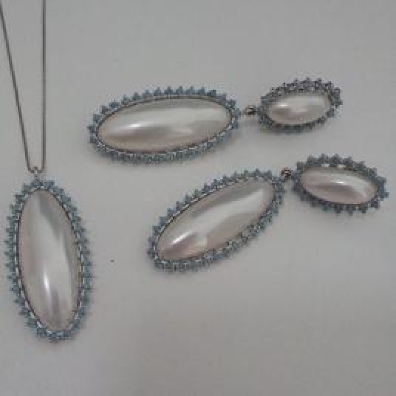 Conjunto Madreperola Oval c/ Nano Turquesa