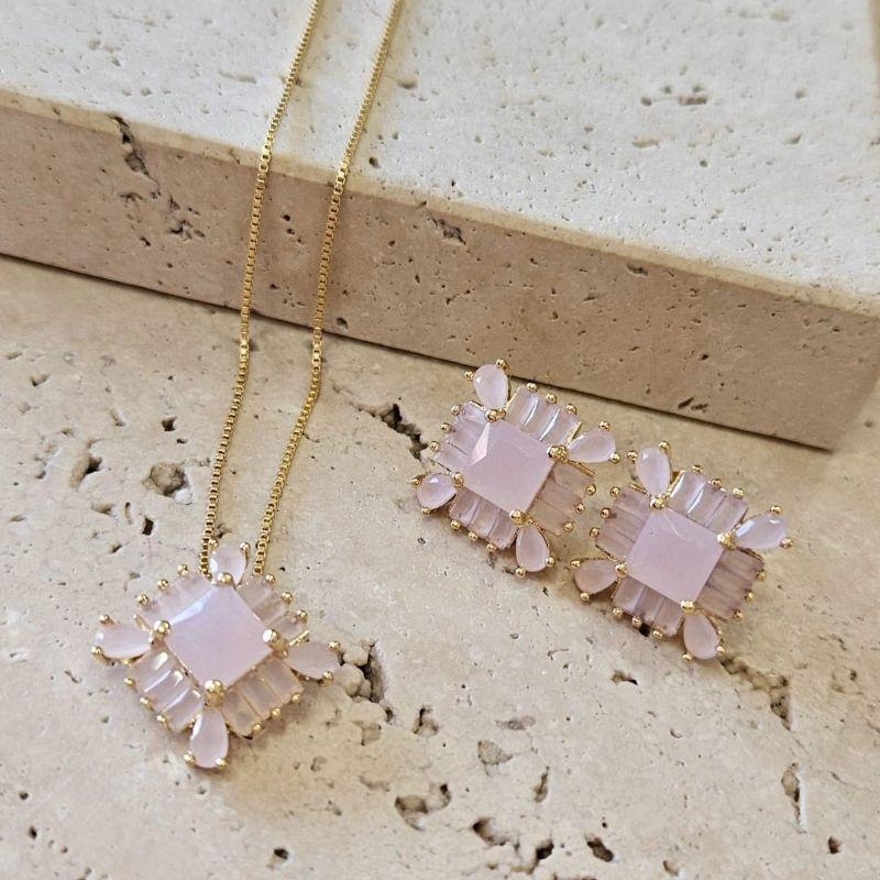 Conjunto Navetes Quadradas Colors Rosa 45cm