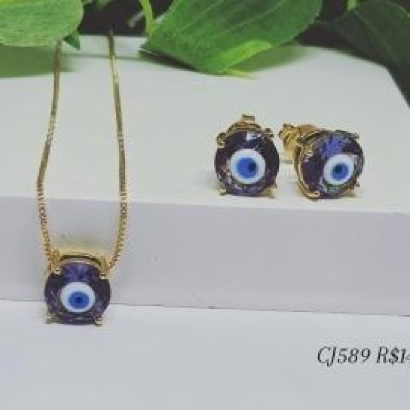 Conjunto Olho Grego Zirconia Lilás