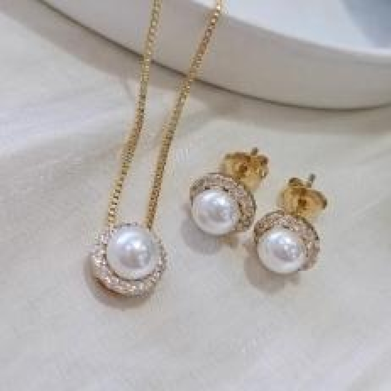 Conjunto Perola Cravejado Mini 40cm