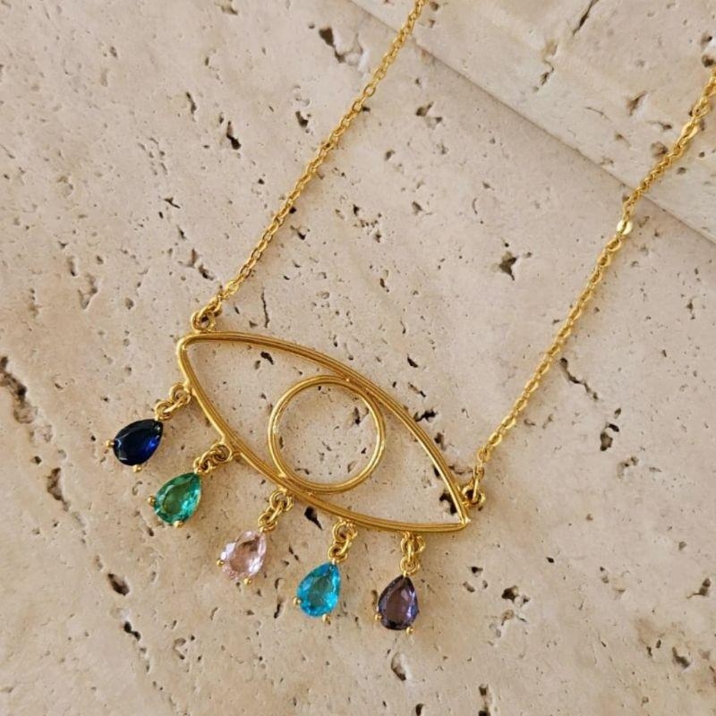 Gargantilha Olho Grego com Pedras Colors 45cm