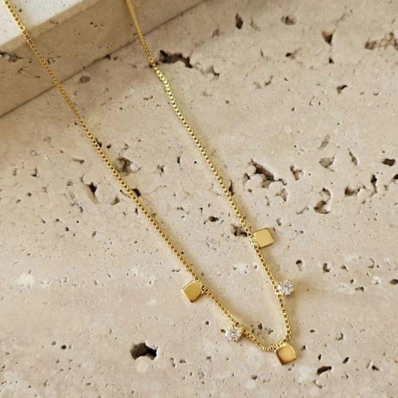 Gargantilha Quadrados e Zirconias 40+5cm