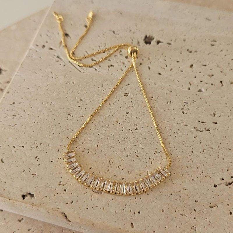 Pulseira Fio de Zirconias Baguete  Ajustável