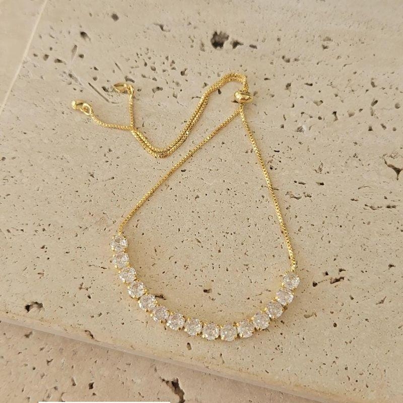 Pulseira Fio de Zirconias Cristal Ajustável