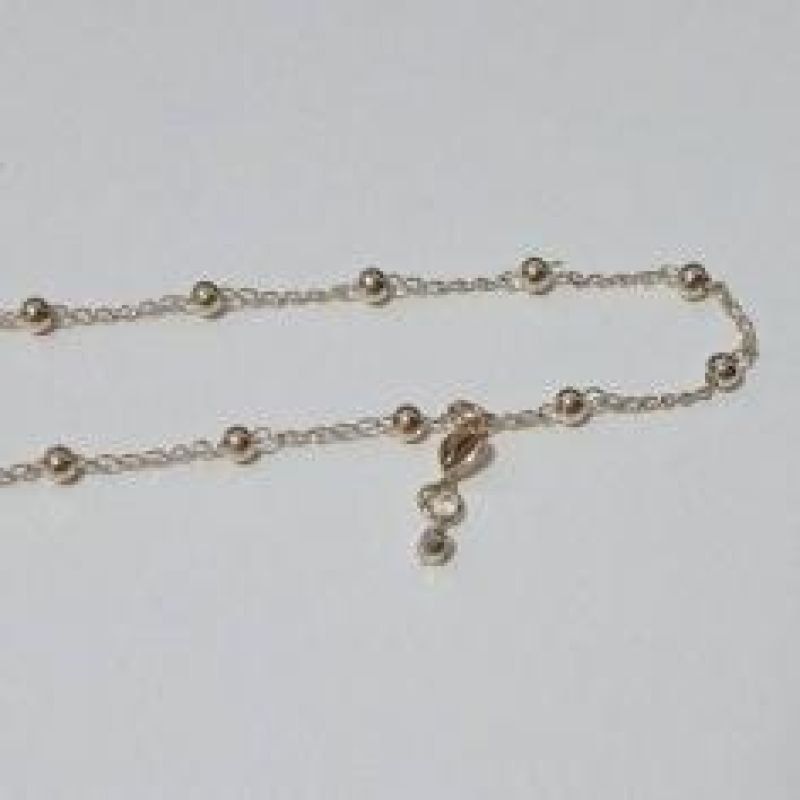 Tornozeleira Bolinhas com Coração e Cristal Pendurado