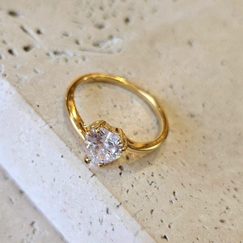 Anel Coração Central Zirconia Cristal