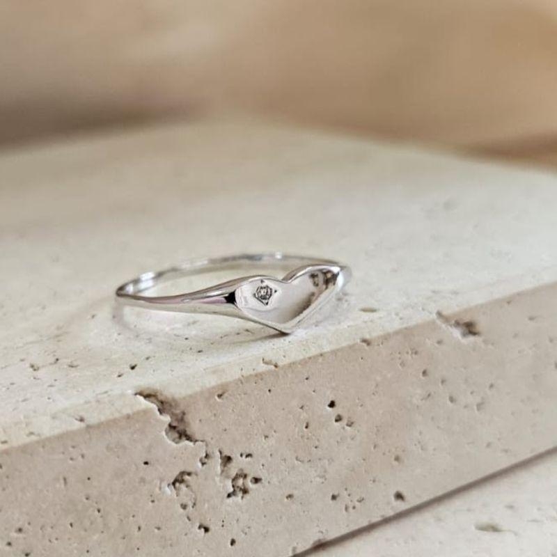 Anel Coração Chapa Achatado com Zirconia