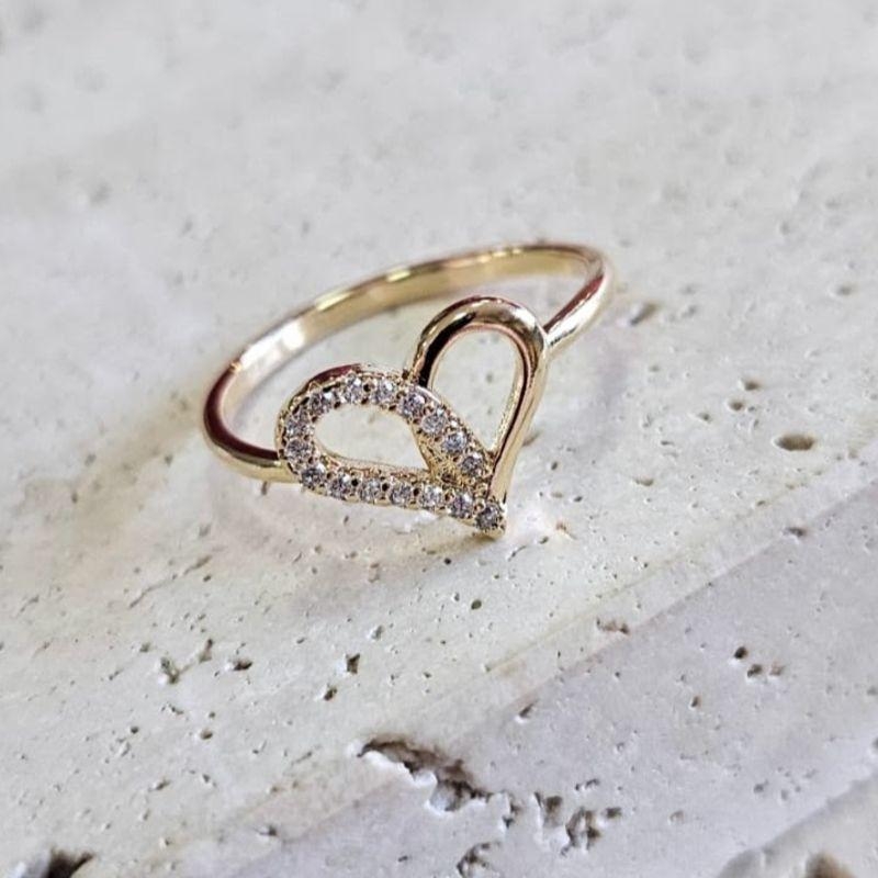 Anel Coração Cravejado e Liso