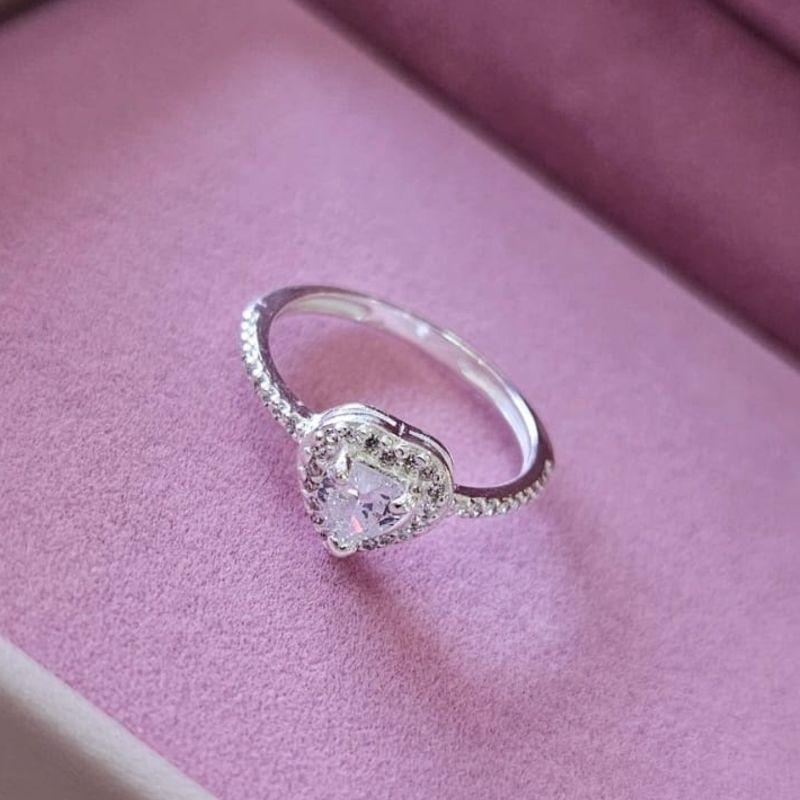 Anel Coração Cravejado Prata