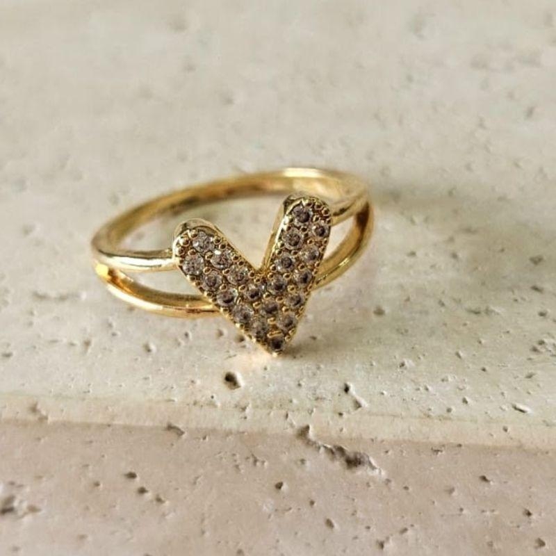 Anel Coração Magro Cravejado