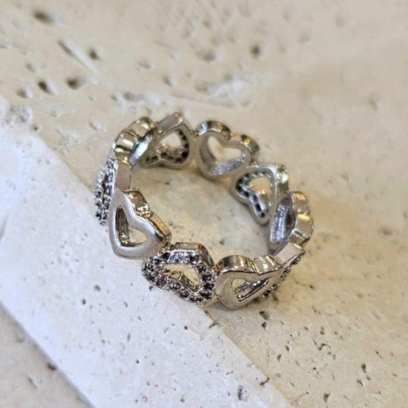 Anel Corações Liso e Cravejado