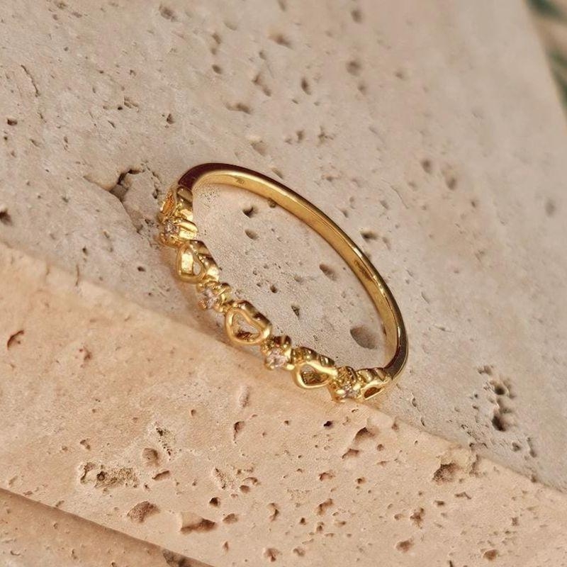 Anel Corações Vazados Liso e Zirconia Infantil