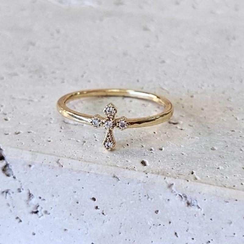 Anel Cruz Mini com Zirconia