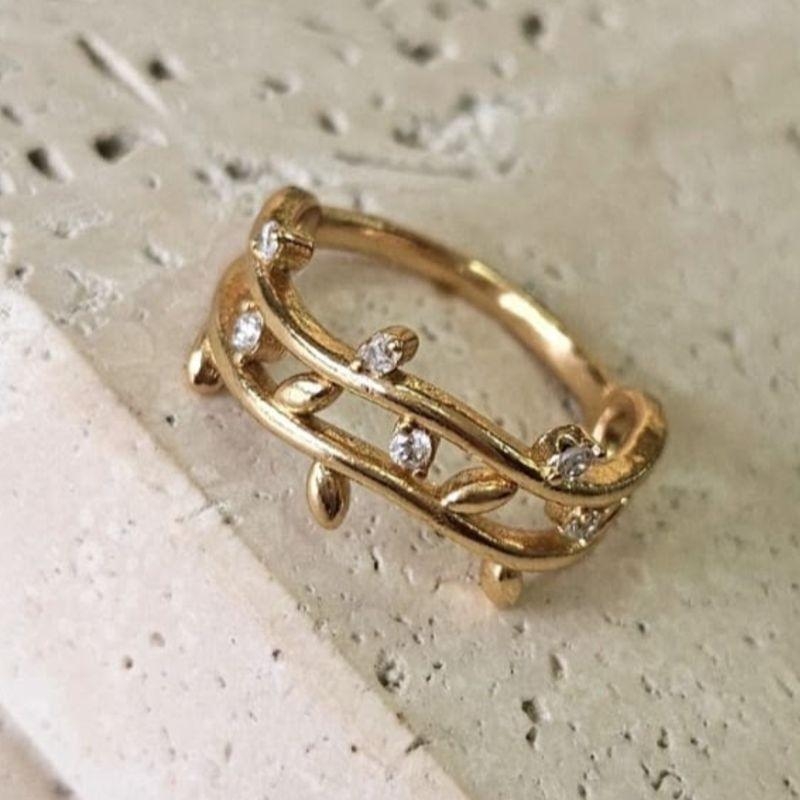 Anel Folhas com Zirconia Dupla