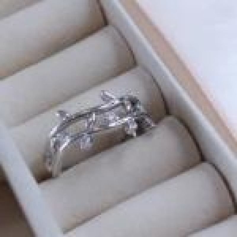 Anel Folhas com Zirconia Dupla 