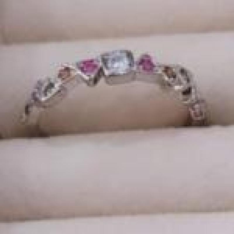 Anel Meia Aliança Zirconias Colorida